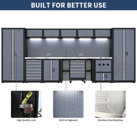 Armoire à outils modulaire pour atelier avec armoires, panneau perforé, éclairage LED, tiroirs mobiles, système complet de rangement d'outils
