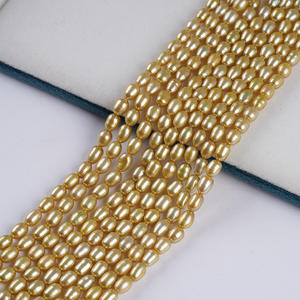 Perles d'eau douce naturelles en forme de riz de 4-5 mm, teintes or, en vrac, pour la fabrication de colliers et de bracelets en gros - Product Image 2