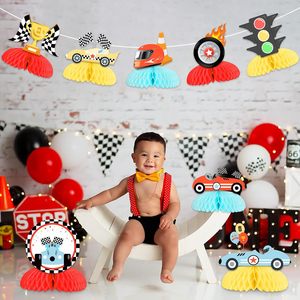 8 pièces Centres de table nid d'abeille Voiture de course pour Anniversaire Garçons, Décoration de table Joyeux Anniversaire, Accessoire photo 1er et 2ème Anniversaire - Product Image 4