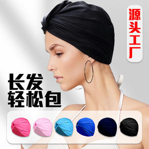 Bonnet de bain pour femme, couleur unie, protection des oreilles, polyester, taille adulte, design plissé torsadé - Product Image 3