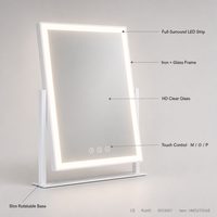 Miroir de maquillage LED rectangulaire en gros, 3 couleurs, contrôle tactile 360° °   Miroir de maquillage rotatif HD pour table de toilette à domicile