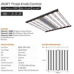 ไฟปลูกพืชแบบ <span class=keywords><strong>LED</strong></span> 800 วัตต์ สเปกตรัมเต็ม + 60 วัตต์ สีแดงและสีแดงไกล + 60 วัตต์ ชิป UV พร้อมไดรเวอร์จ่ายไฟในตัว - Product Image 3