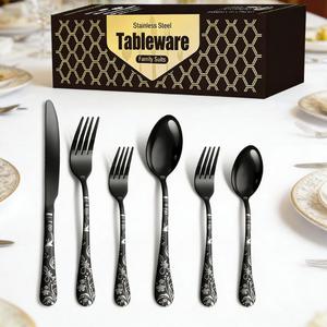 Luxury Custom logo Restaurant Dinnerware Cutlery Dinnerware Spoon Fork Knife White Gold Stainless Steel Flatware <b>Sets</b> - Product Image 2