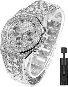Reloj con Diamantes Incrustados, Chapado en Oro CZ, 40 mm de Ancho, Esfera con Números Romanos, Reloj de Pulsera de Cuarzo para Hombre y Mujer - Product Image 2
