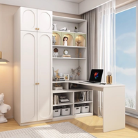Bureau d'angle en L avec étagère et armoire - Meuble d'hôtel moderne multifonction en bois massif pour l'étude et l'informatique
