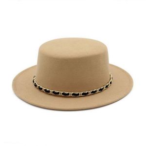 Winter Warm High Quality Polyester Cotton Cloth Trilby Crown Wide Brim Flat <b>Top</b> Fedora Hats for Unisex with Chain Travel Fishing - Product Image 4