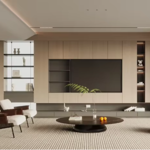 Grey <b>Wooden</b> TV <b>Cabinet</b> with LED Lighting Storage Shelves Doors and Drawers Wall Mounted for Living Room Furniture - Product Image 1