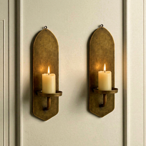 Juego de 2 Apliques de Pared de Latón Antiguo, Portavelas Geométricos, Diseño Decorativo Tradicional para Colgar - Product Image 1