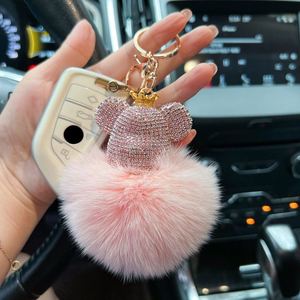 Bling Bling Diamond Studded Bear <b>Key</b> <b>Ring</b> Fluffy Pom Pom Animal Crystal Bear Keychain Keyring De Cristal - Product Image 3