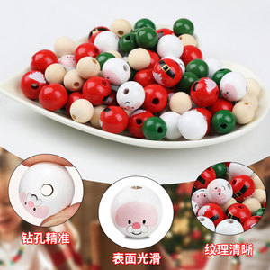 Ensemble de perles en bois imprimées Père Noël, 120 perles avec corde en chanvre, décoration d'arbre de Noël, fournitures artisanales - Product Image 3