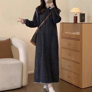 <span class=keywords><strong>Manteau</strong></span> <span class=keywords><strong>gris</strong></span> tricoté de luxe à capuche zippée et bretelles spaghetti, longueur moyenne, pour femme, automne-hiver, superbe et tendance, <span class=keywords><strong>coupe</strong></span> <span class=keywords><strong>droite</strong></span> - Product Image 4