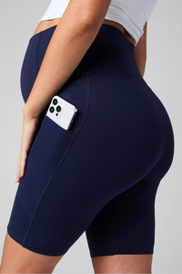 Soft Stretch <strong>Maternity</strong> <strong>Gym</strong> <strong>Shorts</strong> 9 Inch Women's Pregnancy Activewear Moisture Wicking UPF Protection with Pockets OEM ODM - Product Image 3