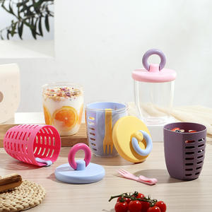 Taza portátil para fruta con tenedor y tapa con drenaje para desayuno, picnic, avena, color sólido, necesidad diaria, regalo - Product Image 3