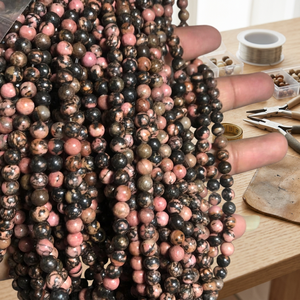 Perles rondes en rhodonite naturelle, pierres roses et noires, pour la fabrication de bijoux, bracelets, colliers, DIY - Product Image 4