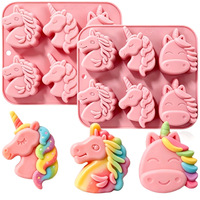 Moule en silicone HY à 6 cavités en forme de licorne, pour chocolat, savon, bougie, cire, plâtre, outils de pâtisserie