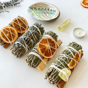 7 Pcs Kit Smudge Rosemary Bundle Laranja Lavanda Fatias Canela E Palo Santo Queima Placa De Cerâmica Com Cura Citrino - Product Image 5