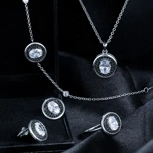 Grace Jewelry Dazzling Big White Gemstone Women Men Quality 925 Sterling Silver Crystal Zircon Stone Jewelry Sets