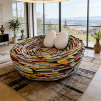 Canapé moderne en forme de nid d'oiseau, bandes de tissu colorées, fauteuil lounge rond, mobilier artistique pour salon, canapé coussin œuf