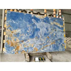Nature backlit golden blue onyx marble