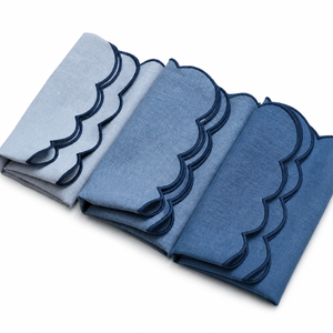 Serviettes de table classiques en coton bleu, faites à la main, teintes unies, rectangulaires, lavables en machine, pour la décoration de table à la maison - Product Image 1