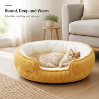 Coussin pour animaux de compagnie en velours côtelé, rond, épais, chaud, lavable, avec housse amovible, respirant, toutes saisons, pour petits animaux