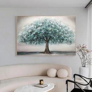 Peinture sur toile artisanale, peinture à l'huile acrylique texturée, peinture d'arbre à fleurs bleues sur toile pour la maison et la galerie - Product Image 6