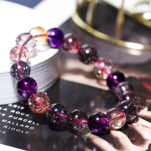 Natural Super Seven Crystal <strong>Beaded</strong> <strong>Bracelet</strong> for Kids Cute Cartoon-Style Sea Vein Stone Tourmaline Red Vein <strong>Bracelet</strong> - Product Image 5