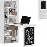 Table d'écriture pliable en bois murale, bureau d'ordinateur peu encombrant avec tableau noir et étagères de rangement pour petits espaces domestiques