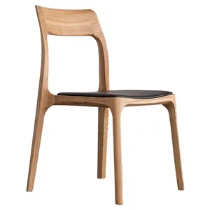 高品质可堆叠橡木餐厅椅子现代橡木实木餐厅弯曲靠背椅子，带乙烯基座椅