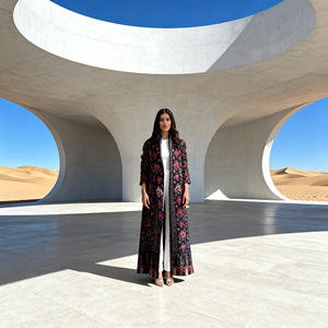 Abaya Elegante de Poliéster con Estampado Plisado Personalizada para Mujeres Musulmanas, Vestido de Alta Calidad para Ocasiones Especiales, Venta al Por Mayor - Product Image 1