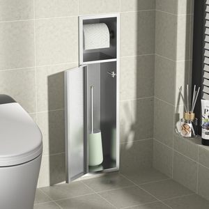 304 SUS Multi-functional <strong>Tissue</strong> <strong>Dispenser</strong> Trash Can Toilet Brush Holder Bathroom Concealed Recessed Niche Toilet Paper Holder