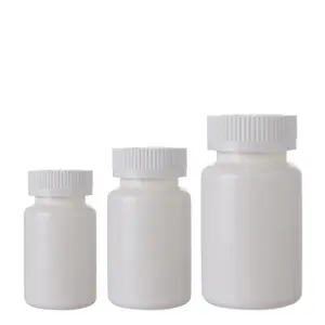 Garrafa de plástico branco para pílula medicinal, garrafa vazia com tampas flip top para conter pílulas, quadrado, garrafa forma redonda