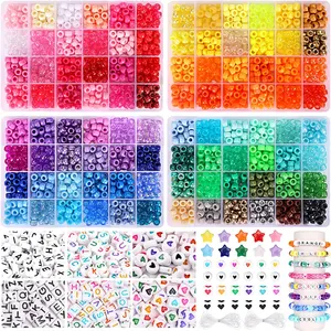 3250 Pcs Pony Beads Set 96 Colors Rainbow Beads with Heishi Acrylic Letter Beads For DIY Jewelry Bracelet Making