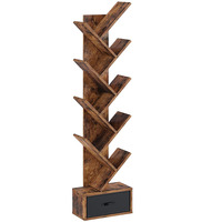 Bibliothèque rotative industrielle avec tiroirs, étagère de rangement ouverte pour livres, CD et plantes, étagère d'exposition en bois pour salon