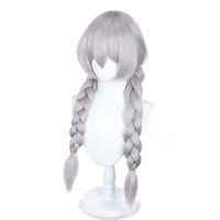 Perruques synthétiques grises longues et lisses tressées pour femmes, cosplay d'anime et de jeux DISN-013
