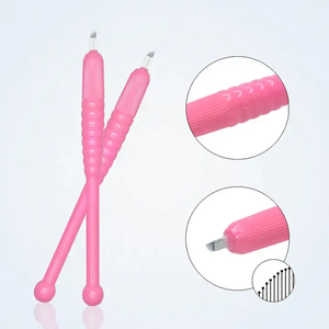 Pluma manual desechable 18U de plástico rosa para microblading, mango para tatuaje de cejas para maquillaje semipermanente - Product Image 1