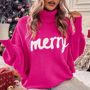 Großhandel Damen-Schneckenpullover Weihnachtspullover Fledermausärmel Brief Stickerei gestrickter Pullover Damen