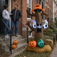 Décoration de jardin gonflable d'Halloween : Arbre effrayant illuminé avec citrouille, fantôme et crâne pour fêtes et événements en extérieur