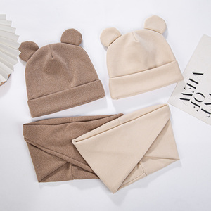 2 Pcs/Lot Cute Bear Ear Baby Turban Hats Scarf Newboorn Boys Girls Faux Cashmere Caps Beanies Autumn Winter Infant Bonnets - Product Image 4