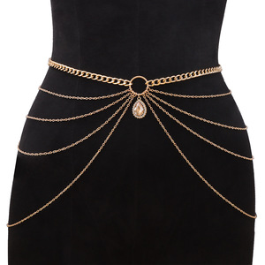 Cadena corporal geométrica de varias capas con diamantes de imitación para mujer, joyería de moda para fiestas, color oro champán - Product Image 1