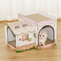 Maison pour chat en carton ondulé écologique à 2 étages, durable, grande, moderne, pour l'intérieur, avec griffoir, villa florale, toutes saisons
