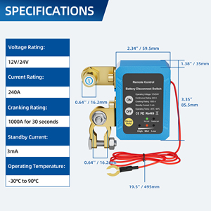 Interrupteur magnétique de déconnexion de batterie de voiture 12V 240A, coupe-circuit de batterie à distance avec voyant lumineux et télécommande - Product Image 2