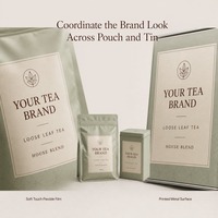 Ensemble de sachets de thé à fond plat personnalisés et boîte en métal avec fermeture éclair pour les marques de thé et l'emballage de vente au détail en marque blanche