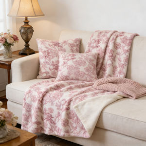 Couverture élégante et adorable à motif <span class=keywords><strong>de</strong></span> fleurs roses en <span class=keywords><strong>mohair</strong></span> 300 g/m² avec peluche 180 g/m² pour la maison - Product Image 5