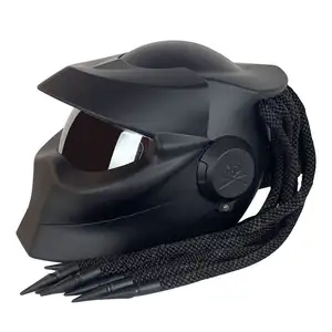 Motor döngüsü kask Dreadlocks kişilik örgü Retro motosiklet kask tam yüz kask ile şekilli Predator