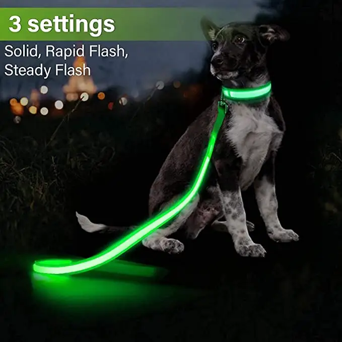 RM Nylon Night Light Up Safety USB rechargeable LED pet Collar Battery leash and collar size L:1*47 inch