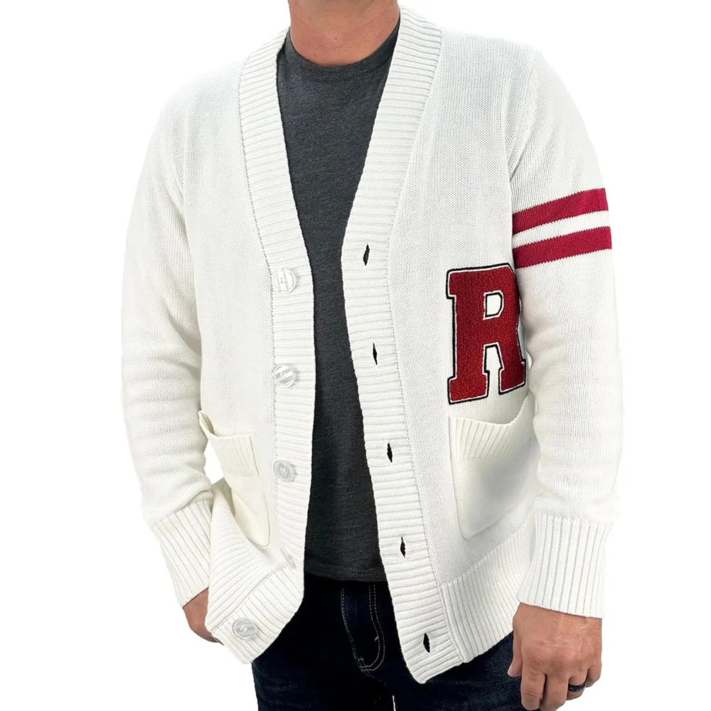 Fashion kardigan rajut pria, kardigan rajut Chunky, kardigan rajut 1950s Letterman untuk pria