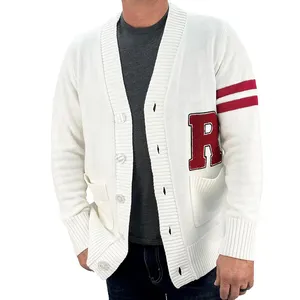 Fashion Hip Hop Mens 1950s Letterman Knitted Cardigan Sweater Mens Chunky Knit Cardigan