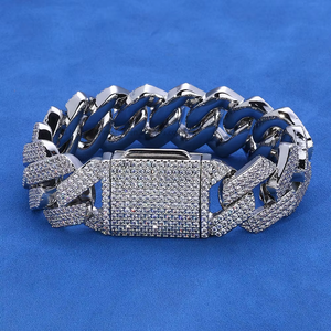 Bracelet Hip Hop 20 mm avec fermoir à bascule, trois rangs de zircons, chaîne cubaine losange épaisse pour homme, bijoux Tanjing - Product Image 1