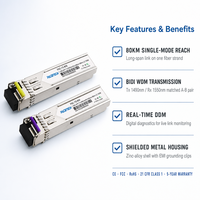 Module SFP PACBTECH 1.25G LC/SC, émetteur-récepteur optique monofibre Gigabit BiDi, 80/160 km avec fonction DDM